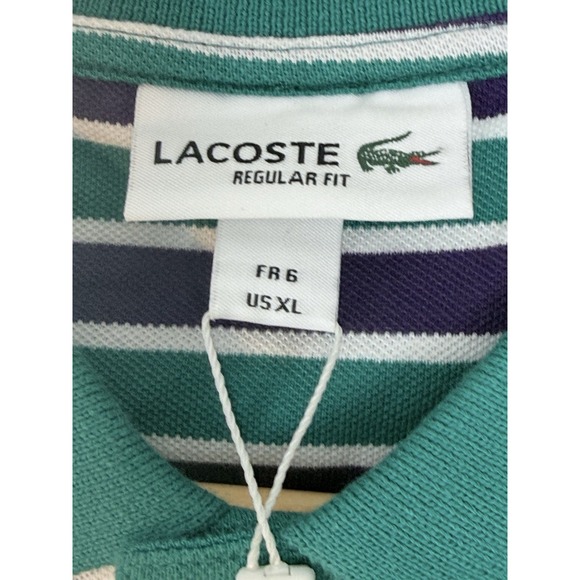 Lacoste Men's Regular Fit Stripe Piqué Polo Shirt Size XL Classic Croc Logo Prep - Picture 5 of 8